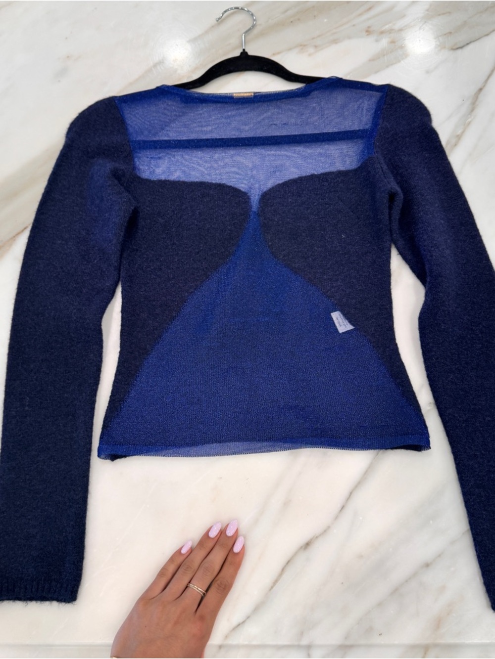 cult gaia Navy and Royal Blue Sheer-Panel Long Sleeve Top